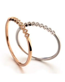 Rhombus Rhinestone Embellished Elegant Slim Style Rose Gold/ Platinum Ring