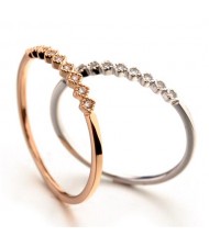 Rhombus Rhinestone Embellished Elegant Slim Style Rose Gold/ Platinum Ring