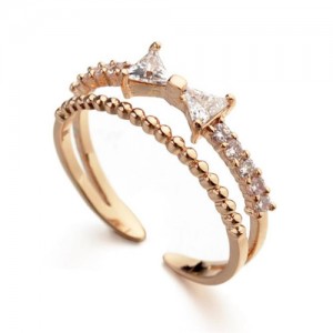 Cubic Zirconia Bowknot Dual Layers Rose Gold Ring