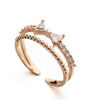 Cubic Zirconia Bowknot Dual Layers Rose Gold Ring