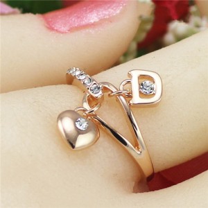 Sweet Heart And Lock Pendants Rose Gold Plated Ring
