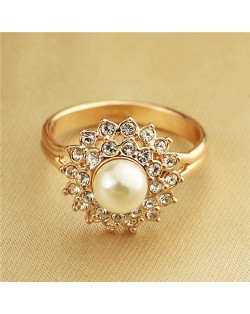 Rhinestone Inlaid Plain Style Rose Gold Plated Bracelet Ring
