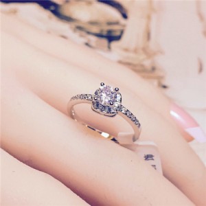 Cubic Zirconia Inlaid Classic Four Claws 18k Platinum Plated Ring