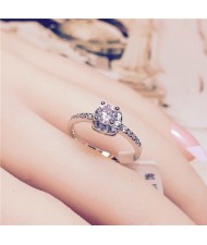 Cubic Zirconia Inlaid Classic Four Claws 18k Platinum Plated Ring