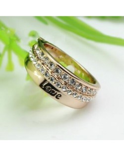 Attractive Yellow Crystal Inlaid Rhinestone Classic Platinum Plated Ring