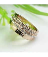 Rhinestone Inlaid Classic Love Letter Rose Gold Ring