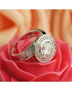 Rhinestone and Cubic Zirconia Inlaid Rould Fashion Platinum Plated Ring