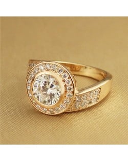 Rhinestone and Cubic Zirconia Inlaid Rould Fashion Rose Gold Plated Ring