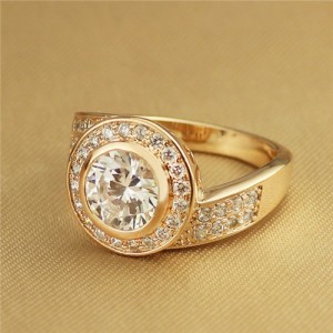 Rhinestone and Cubic Zirconia Inlaid Rould Fashion Rose Gold Plated Ring