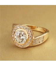 Rhinestone and Cubic Zirconia Inlaid Rould Fashion Rose Gold Plated Ring