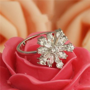 Cubic Zirconia Snow Flake Platinum Plated Ring