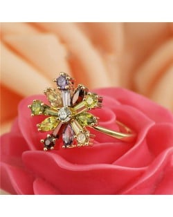Cubic Zirconia Colorful Snow Flake Rose Gold Plated Ring