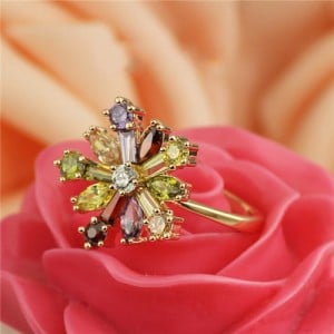 Cubic Zirconia Colorful Snow Flake Rose Gold Plated Ring