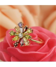 Cubic Zirconia Colorful Snow Flake Rose Gold Plated Ring