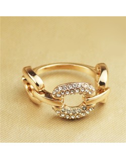 Rhinestone Inlaid Bold Chain Style Rose Gold Plated Ring