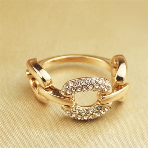 Rhinestone Inlaid Bold Chain Style Rose Gold Plated Ring