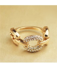 Rhinestone Inlaid Bold Chain Style Rose Gold Plated Ring