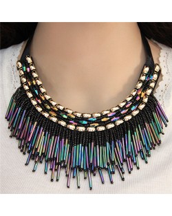 High Fashion Mini Beads Tassel and Alloy Studs Combo Design Statement Necklace - Shining Colorful