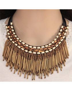 High Fashion Mini Beads Tassel and Alloy Studs Combo Design Statement Necklace - Golden