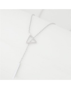 Sweet Fashion Triangle and Wish Stick Combo Design Long Chain Necklace - Silver