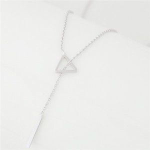 Sweet Fashion Triangle and Wish Stick Combo Design Long Chain Necklace - Silver