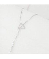Sweet Fashion Triangle and Wish Stick Combo Design Long Chain Necklace - Silver