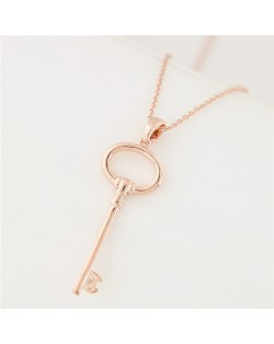 Delicate Classical Key Pendant Design Long Chain Fashion Necklace - Golden