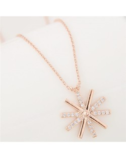 Cubic Zirconia Inlaid Delicate Snowflake Pendant Long Chain Fashion Necklace - Golden