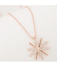 Cubic Zirconia Inlaid Delicate Snowflake Pendant Long Chain Fashion Necklace - Golden