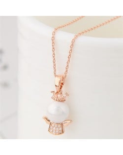 Adorable Crown Angel Pendant Long Chain Fashion Necklace - Golden