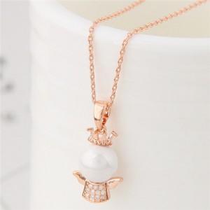 Adorable Crown Angel Pendant Long Chain Fashion Necklace - Golden