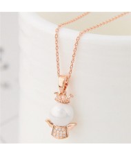 Adorable Crown Angel Pendant Long Chain Fashion Necklace - Golden