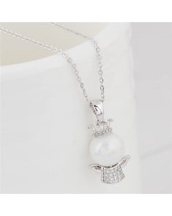 Adorable Crown Angel Pendant Long Chain Fashion Necklace - Silver