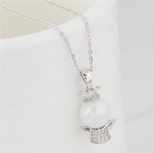 Adorable Crown Angel Pendant Long Chain Fashion Necklace - Silver