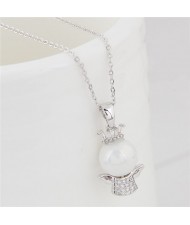 Adorable Crown Angel Pendant Long Chain Fashion Necklace - Silver