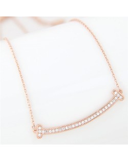Cubic Zirconia Inlaid Sweet Arch Design Pendant Long Fashion Necklace - Golden