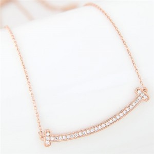 Cubic Zirconia Inlaid Sweet Arch Design Pendant Long Fashion Necklace - Golden