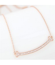 Cubic Zirconia Inlaid Sweet Arch Design Pendant Long Fashion Necklace - Golden