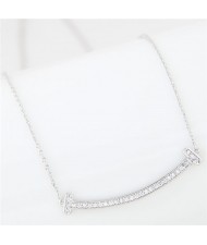 Cubic Zirconia Inlaid Sweet Arch Design Pendant Long Fashion Necklace - Silver