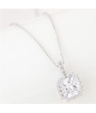 Graceful Rimmed Square Cubic Zirconia Long Fashion Necklace - Silver