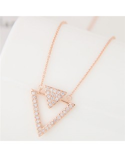 Cubic Zirconia Embellished Dual Triangles Hollow Fashion Necklace - Golden