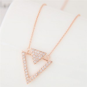 Cubic Zirconia Embellished Dual Triangles Hollow Fashion Necklace - Golden