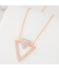 Cubic Zirconia Embellished Dual Triangles Hollow Fashion Necklace - Golden