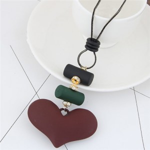 Adorable Peach Heart Pendant Sweater Chain/ Necklace