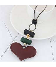 Adorable Peach Heart Pendant Sweater Chain/ Necklace
