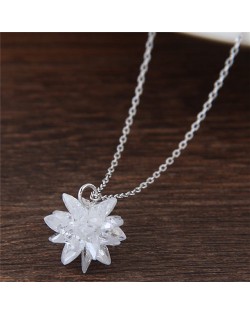 Dimensional Ice Flower Pendant Fashion Necklace - White