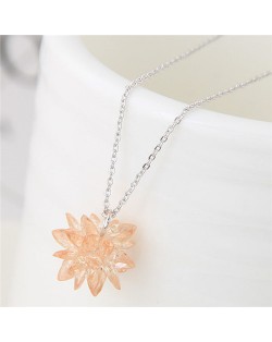 Dimensional Ice Flower Pendant Fashion Necklace - Champagne