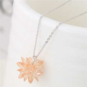 Dimensional Ice Flower Pendant Fashion Necklace - Champagne