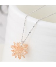 Dimensional Ice Flower Pendant Fashion Necklace - Champagne