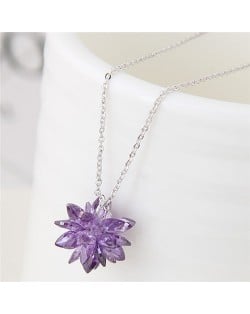 Dimensional Ice Flower Pendant Fashion Necklace - Violet